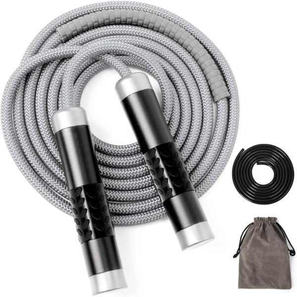 1LB Weighted Jump Ropes for fitness Women Men, Tangle-Free Ball Bearing Rapid Speed Skipping Jump Rope with Adjustable 9mm Cotton & PVC Cord, Aluminum Handles for MMA, Boxing, CrossFit, Weight-loss Workouts