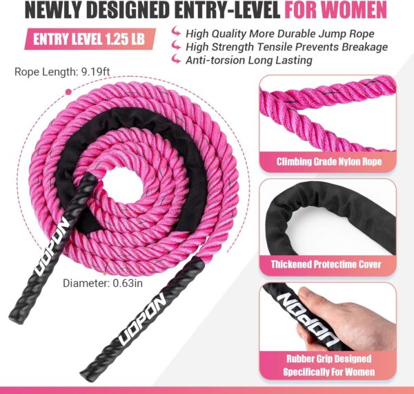 Weighted Jump Rope for Women, 1.25LB Heavy Skipping Rope for Exercise with Training Poster, 9.2FT Weight Fitness Jump Rope for Improve Strength, Building Muscle & Total Body Workout Equipment - Image 3