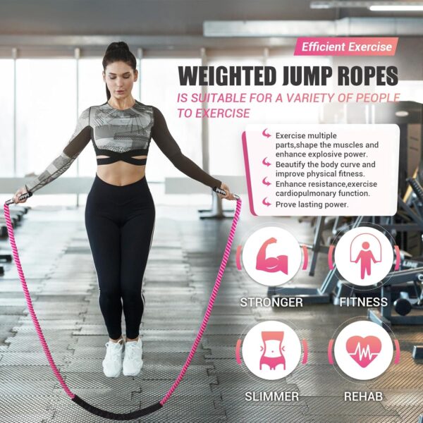 Weighted Jump Rope for Women, 1.25LB Heavy Skipping Rope for Exercise with Training Poster, 9.2FT Weight Fitness Jump Rope for Improve Strength, Building Muscle & Total Body Workout Equipment - Image 5