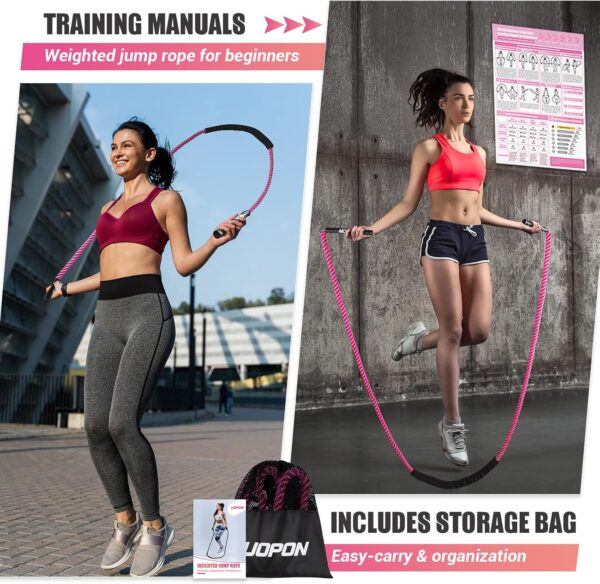 Weighted Jump Rope for Women, 1.25LB Heavy Skipping Rope for Exercise with Training Poster, 9.2FT Weight Fitness Jump Rope for Improve Strength, Building Muscle & Total Body Workout Equipment - Image 7