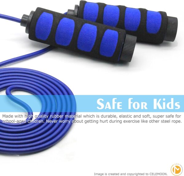 2-Pack Lightweight 9 Feet Adjustable Cable Kids Jump Rope with Anti-Slip Foam Grip Handles and Storage Bag BLUE & YELLOW - Image 5