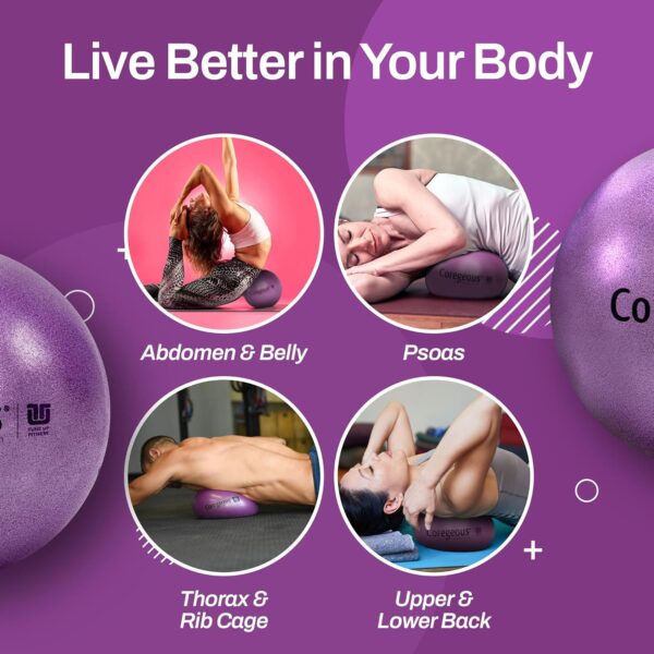 Tune Up Fitness – Coregeous Ball | Psoas Release Tool, Abdominal, Belly & Lower Back Release | Core Ball, Exercise Ball for Low Back, Stress & Digestive Relief, Improved Breathing & Sleep (Iris) - Image 3