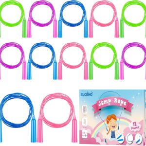 Elcoho 12 Pack Kids Jump Rope Set 7.5 Feet Plastic Jump Ropes Kids Adjustable Colorful Skipping Rope for Outdoor Indoor Fun Game Exercise Fitness Training and Party Favors