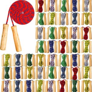 Lenwen 80 Pcs Jump Rope Bulk for Kids Operation Christmas Supplies 7.25 ft Skipping Rope Adjustable Cotton Rope with Wooden Handle for Christian Charity Donation Training Outdoor Exercise