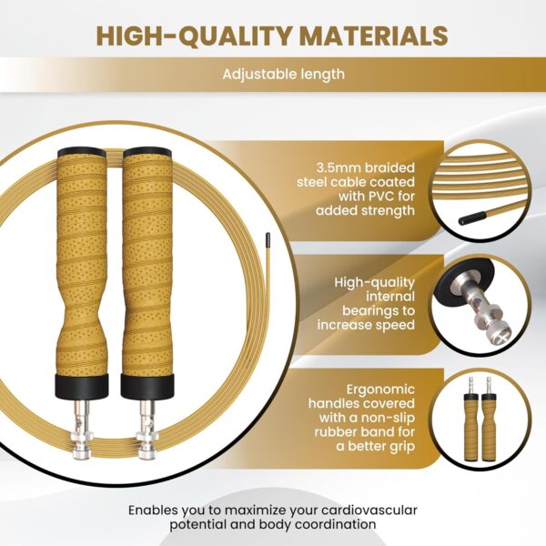 Premium Fitness Jump Rope - Adjustable Speed Rope for Cardio, CrossTraining and Weight Loss – Durable Tangle-Free Cable with Comfortable Handles,High-Speed Jump Rope for Fitness - Adjustable, Tangle-Free Skipping Rope for Fitness, Boxing, Cardio, and Home Workouts. Fat Burning - Image 3