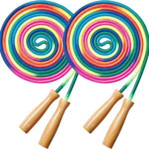 Double Dutch Long Jump rope - 16Ft 2 Pack Skipping Rope for Kids Adults, Rainbow Jumping Rope for Multiplayer with Wooden Handle