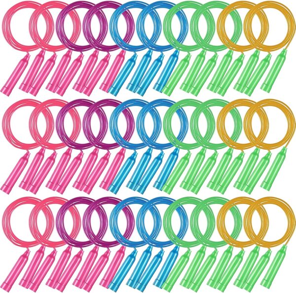 Yunsailing 30 Pcs Colorful Jump Ropes Bulk Plastic Jump Ropes for Kids 7.5 ft AdjustableJ umping String Outdoor Speed for Sports Birthday Party Activities (Multicolor)