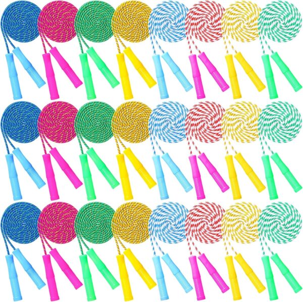 Aoriher 24 Pcs Jump Rope Bulk Christian Charity Donation Supplies 7.87 ft Adjustable Stripe Ropes with Plastic Handles Fitness Skipping Rope, Assorted Colors