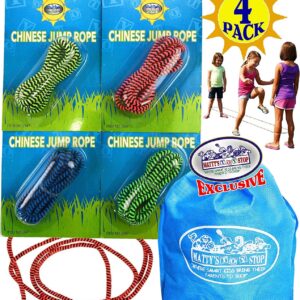 Deluxe Chinese Jump Rope Complete Gift Set Bundle with Bonus Matty's Toy Stop Storage Bag - 4 Pack